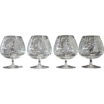 4 decorated cognac glasses, 19th century