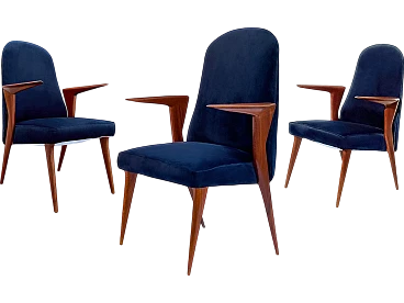 3Italian Mid-Century chairs with armrests by Vittorio Dassi, 50s