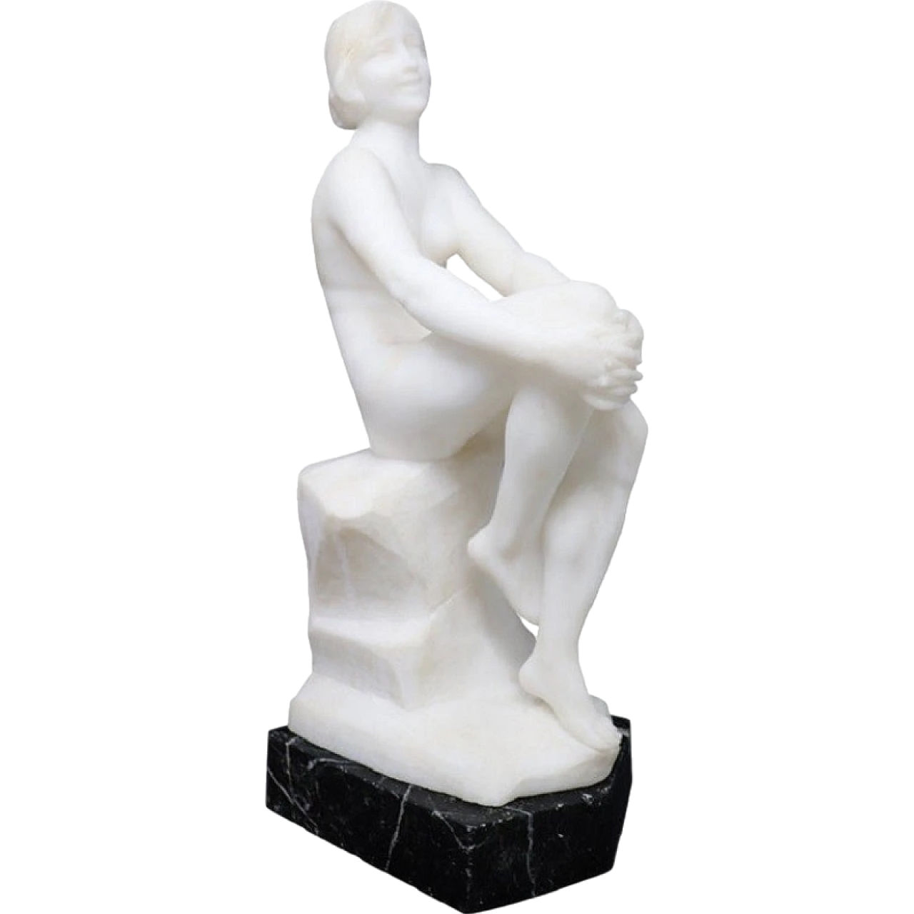 Nude woman, art deco sculpture in white marble, 30s 18