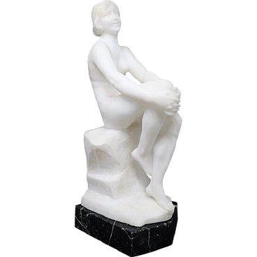 Nude woman, art deco sculpture in white marble, 30s