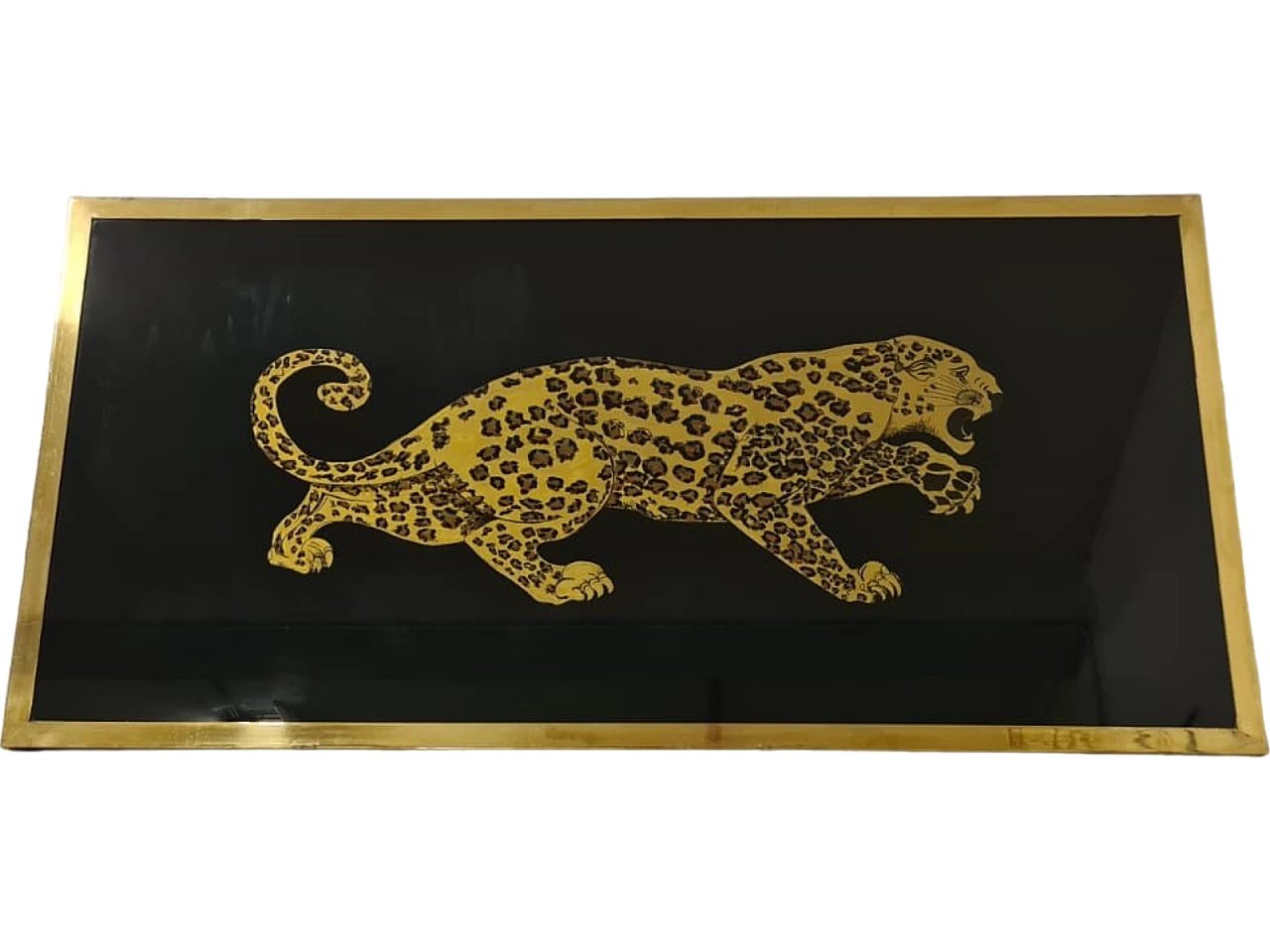 Art Deco Leopard gold leaf glass sign, 30s 16