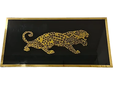 Art Deco Leopard gold leaf glass sign