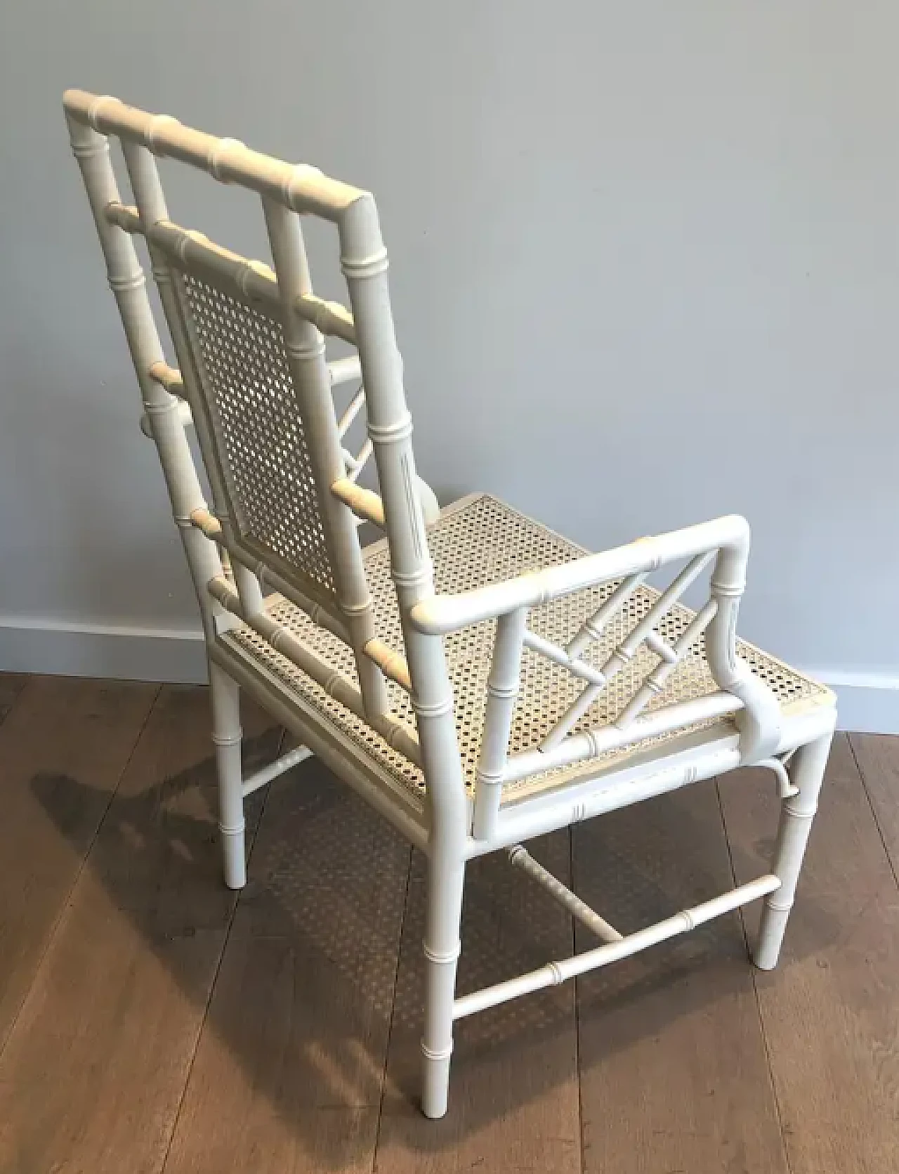 Pair of white lacquered wood faux-bamboo armchairs, 1970s 6