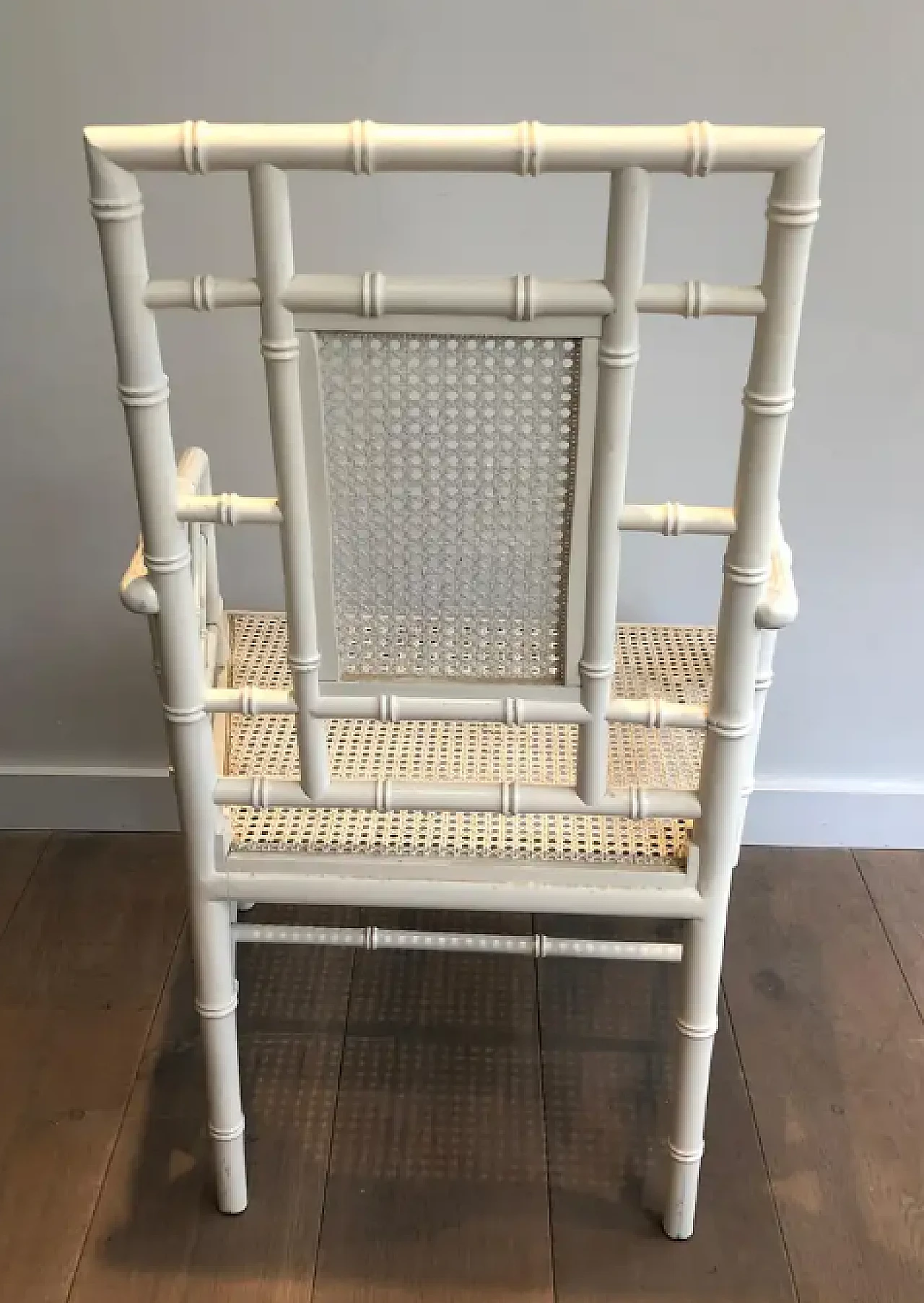 Pair of white lacquered wood faux-bamboo armchairs, 1970s 7