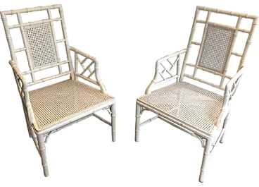 Pair of white lacquered wood faux-bamboo armchairs, 1970s