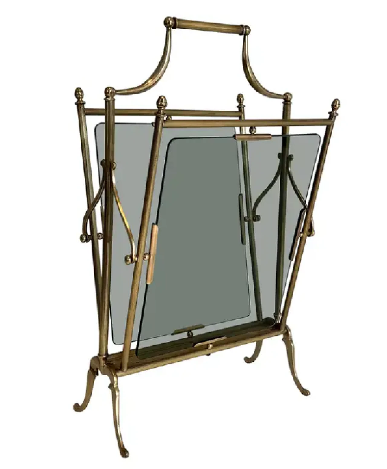 Brass and blueish glass magazine rack by Maison Jansen, 1940s 1