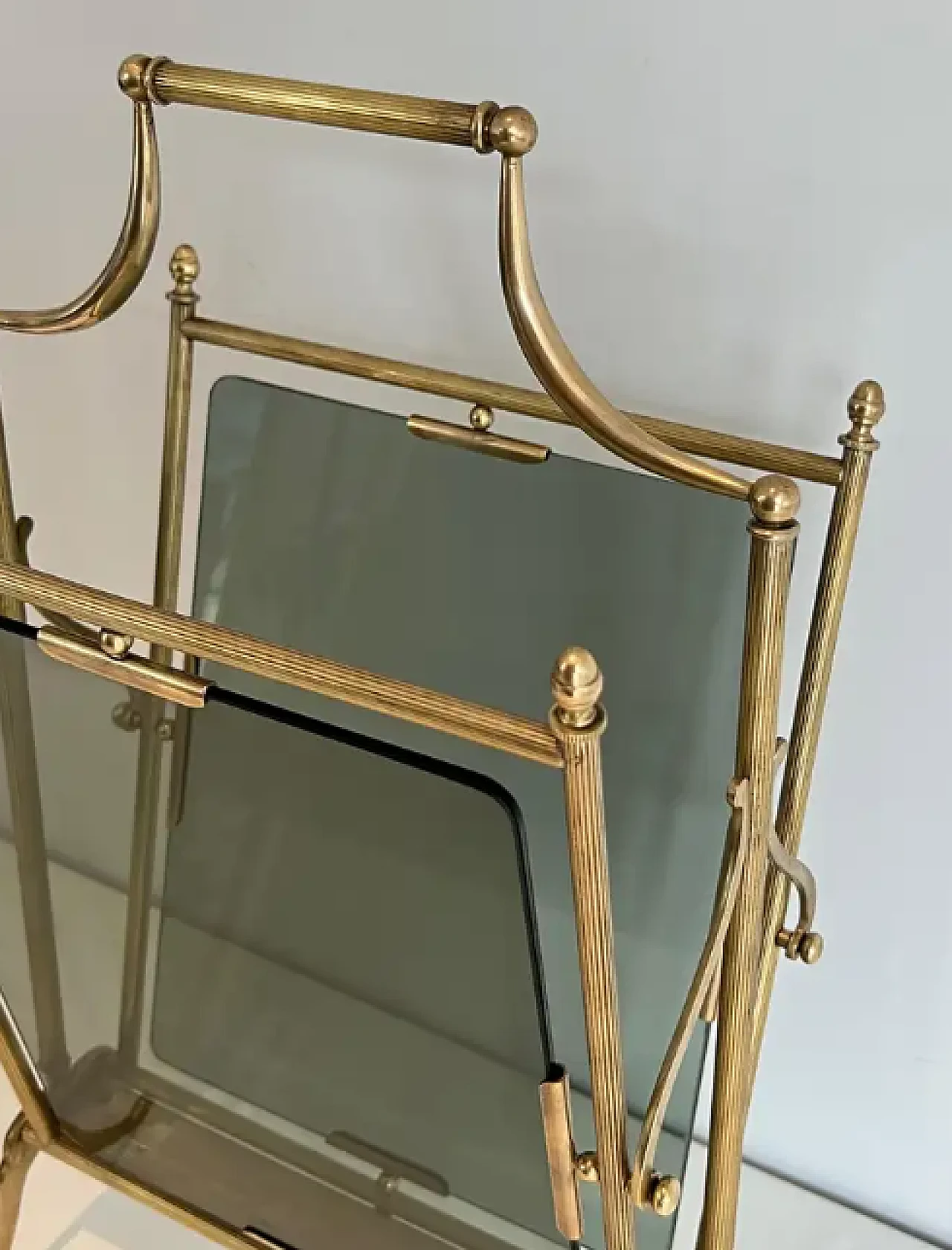 Brass and blueish glass magazine rack by Maison Jansen, 1940s 5