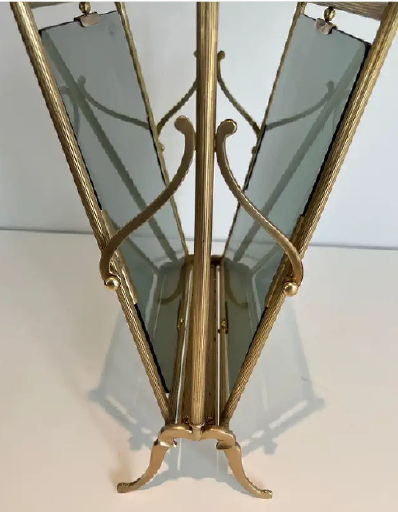 Brass and blueish glass magazine rack by Maison Jansen, 1940s 8