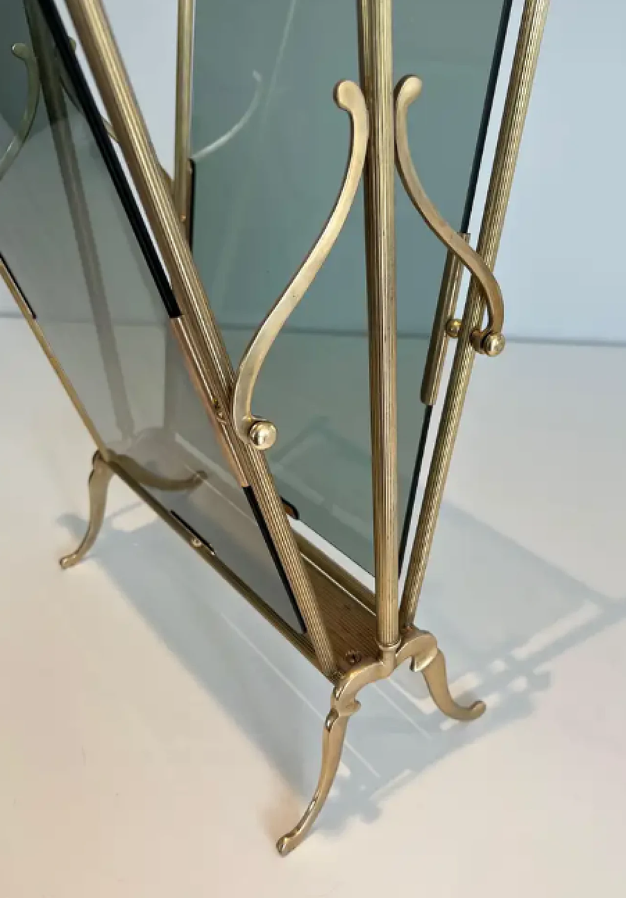 Brass and blueish glass magazine rack by Maison Jansen, 1940s 9