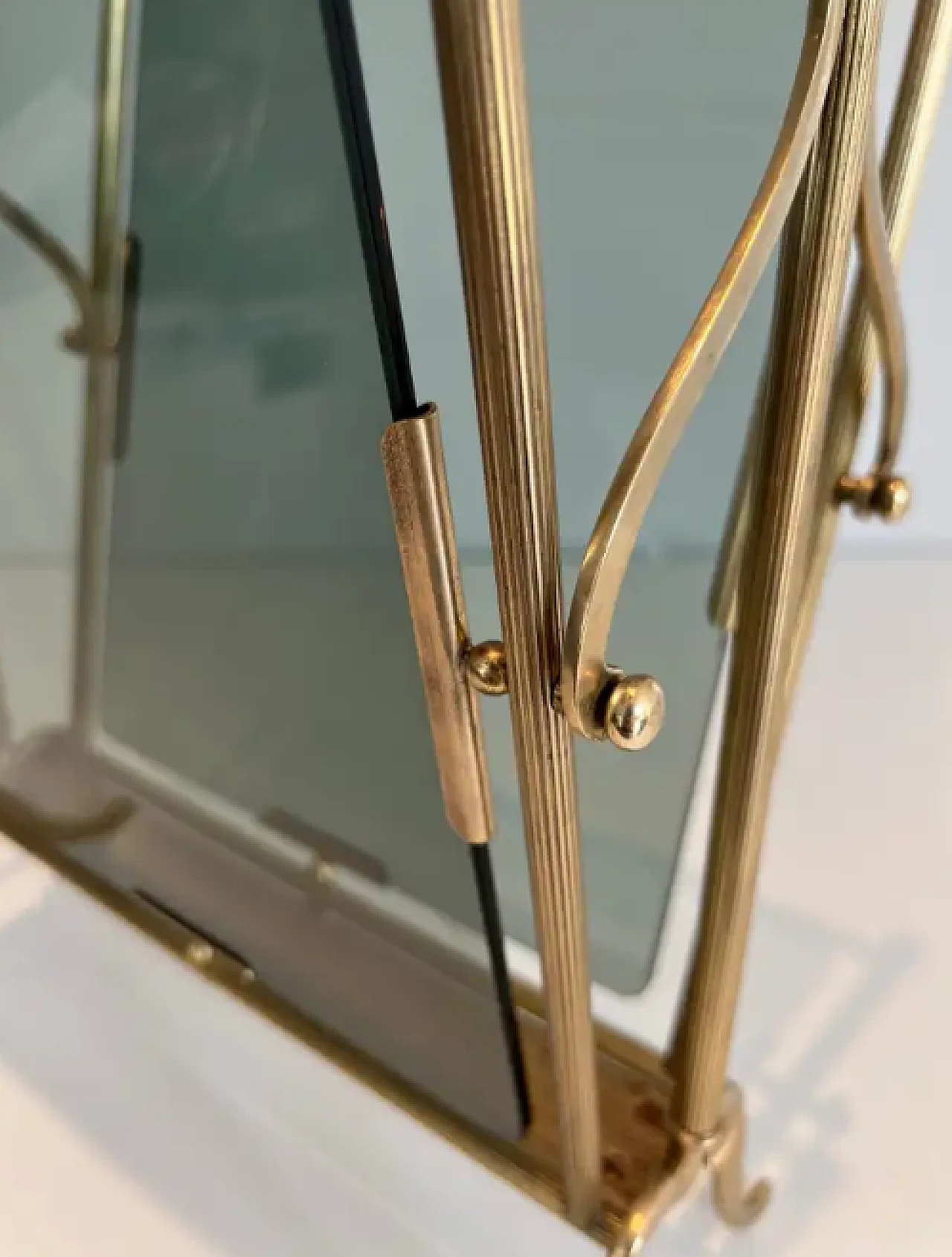 Brass and blueish glass magazine rack by Maison Jansen, 1940s 10