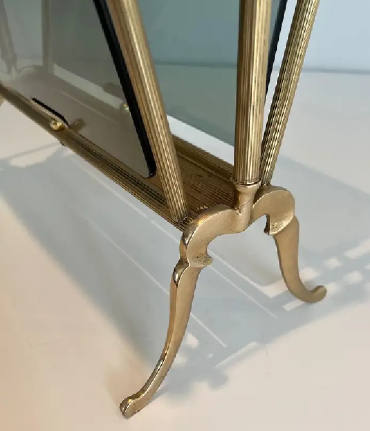 Brass and blueish glass magazine rack by Maison Jansen, 1940s 11