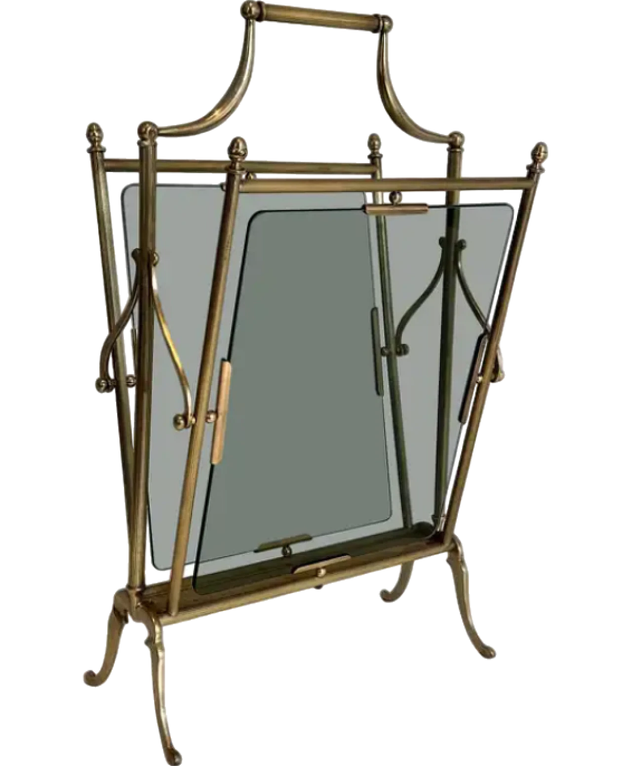 Brass and blueish glass magazine rack by Maison Jansen, 1940s 12