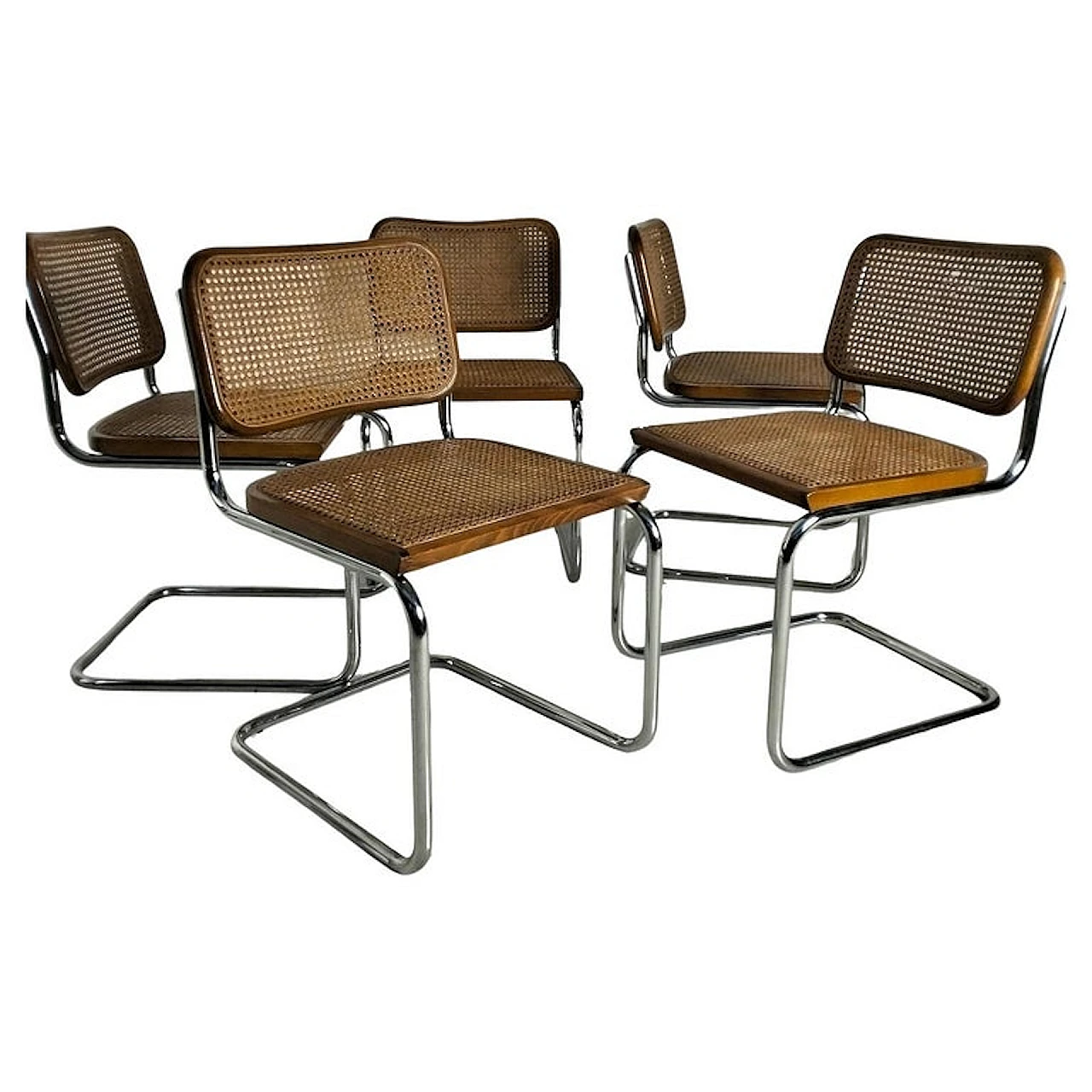 Set of 5 Vienna straw and metal chairs Cesca style-Breuer-Gavina 1