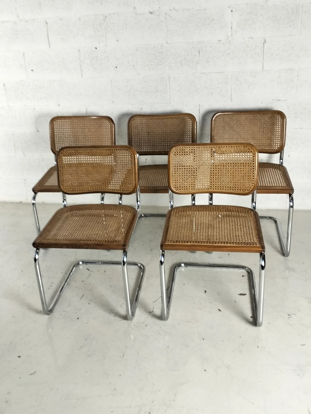 Set of 5 Vienna straw and metal chairs Cesca style-Breuer-Gavina 2