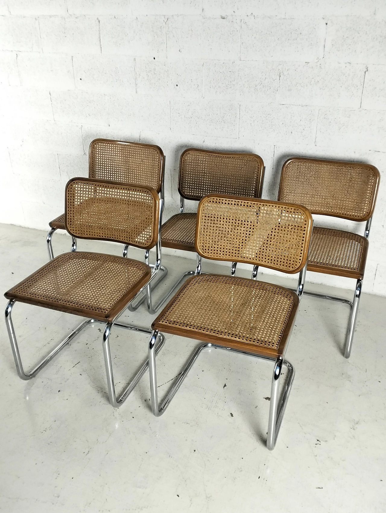 Set of 5 Vienna straw and metal chairs Cesca style-Breuer-Gavina 3