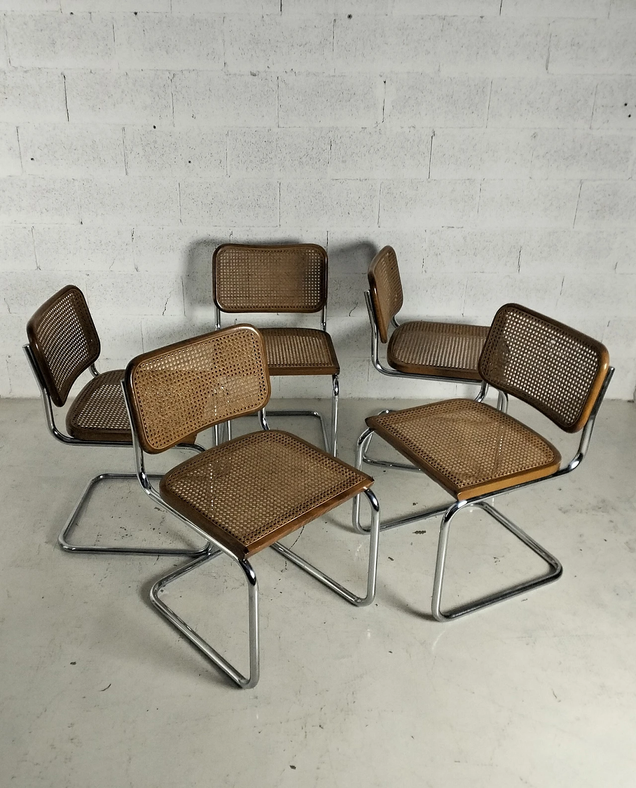 Set of 5 Vienna straw and metal chairs Cesca style-Breuer-Gavina 4