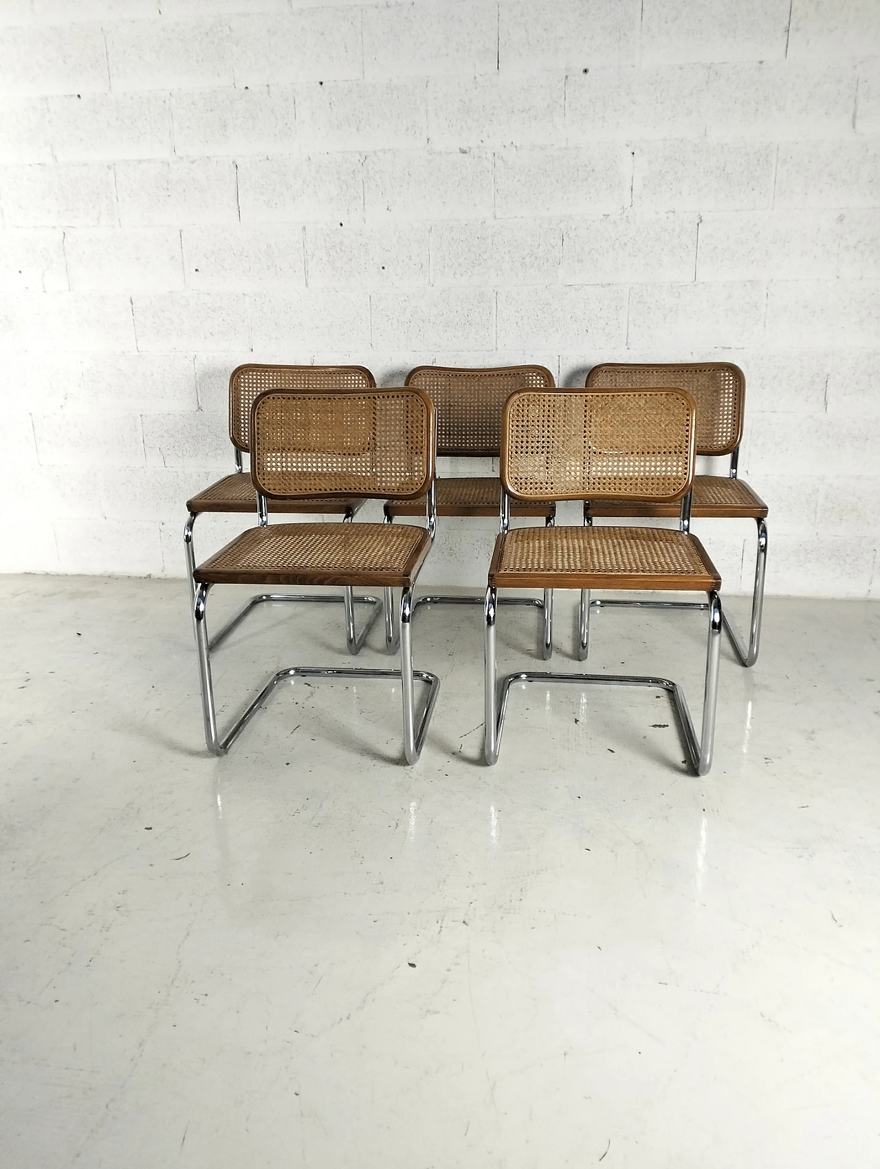 Set of 5 Vienna straw and metal chairs Cesca style-Breuer-Gavina 10