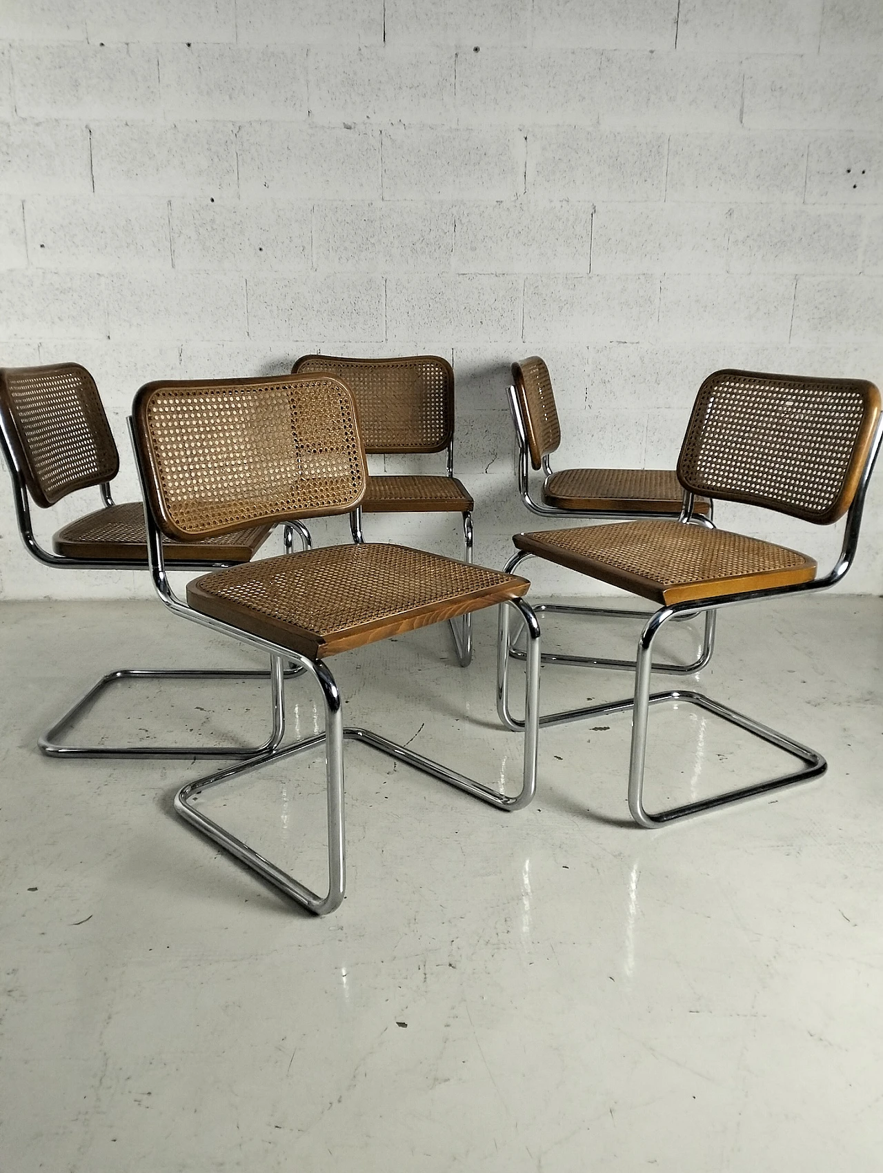 Set of 5 Vienna straw and metal chairs Cesca style-Breuer-Gavina 11