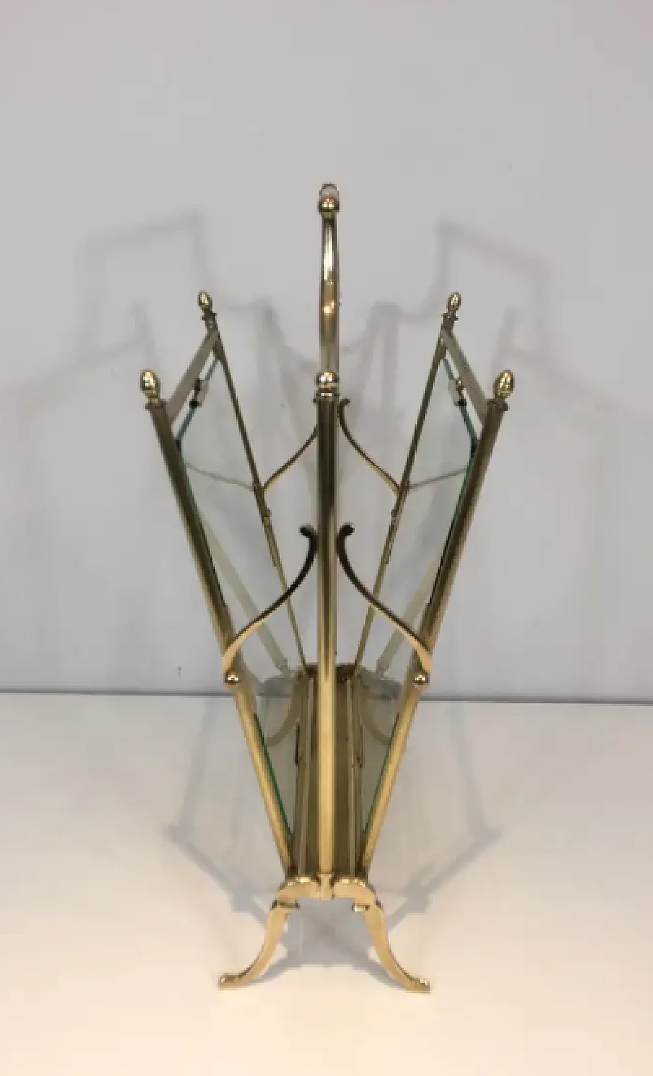 Brass and clear glass magazine rack by Maison Jansen, 1940s 3