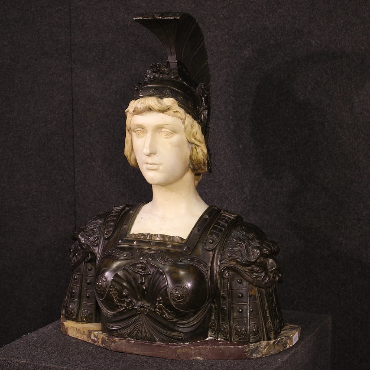 Aristide Petrilli, Athena, bronze & marble bust, signed, 19th century 1