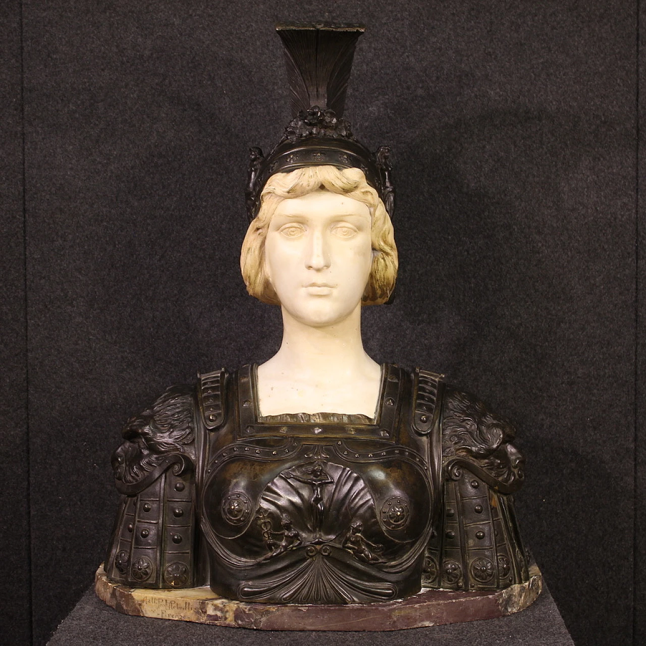 Aristide Petrilli, Athena, bronze & marble bust, signed, 19th century 3