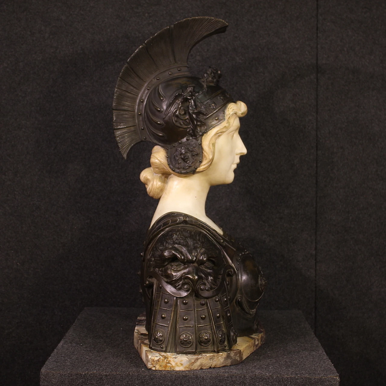 Aristide Petrilli, Athena, bronze & marble bust, signed, 19th century 5