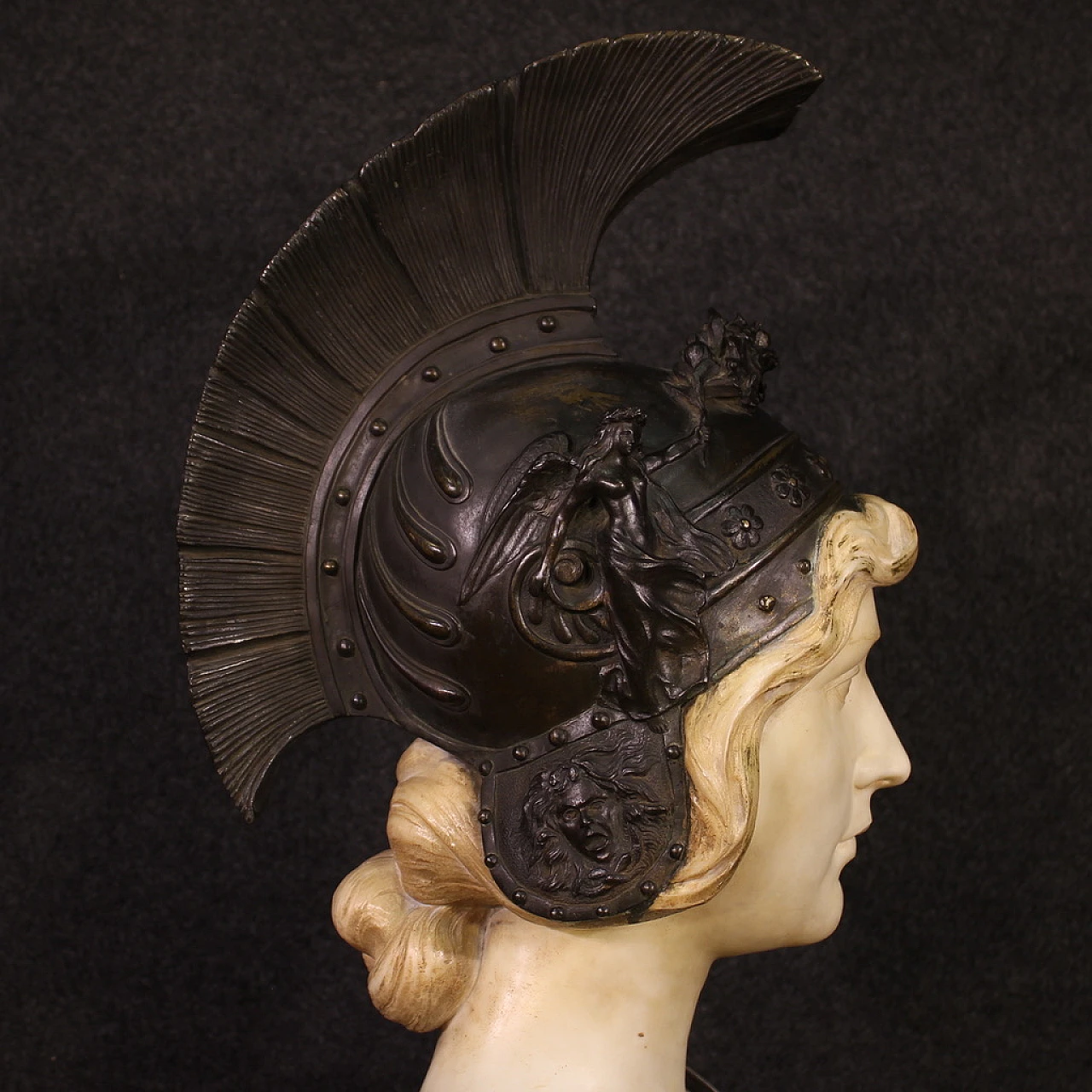 Aristide Petrilli, Athena, bronze & marble bust, signed, 19th century 7