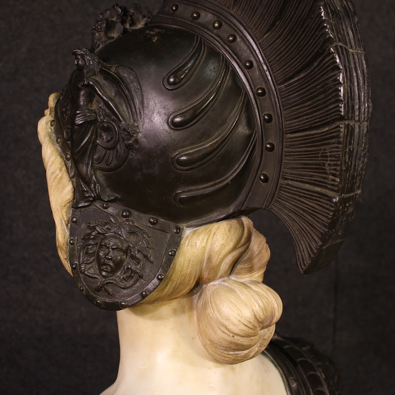 Aristide Petrilli, Athena, bronze & marble bust, signed, 19th century 10