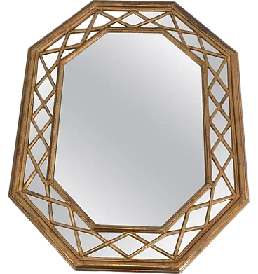 Octagonal glass mirror in gilded wood, 1970s