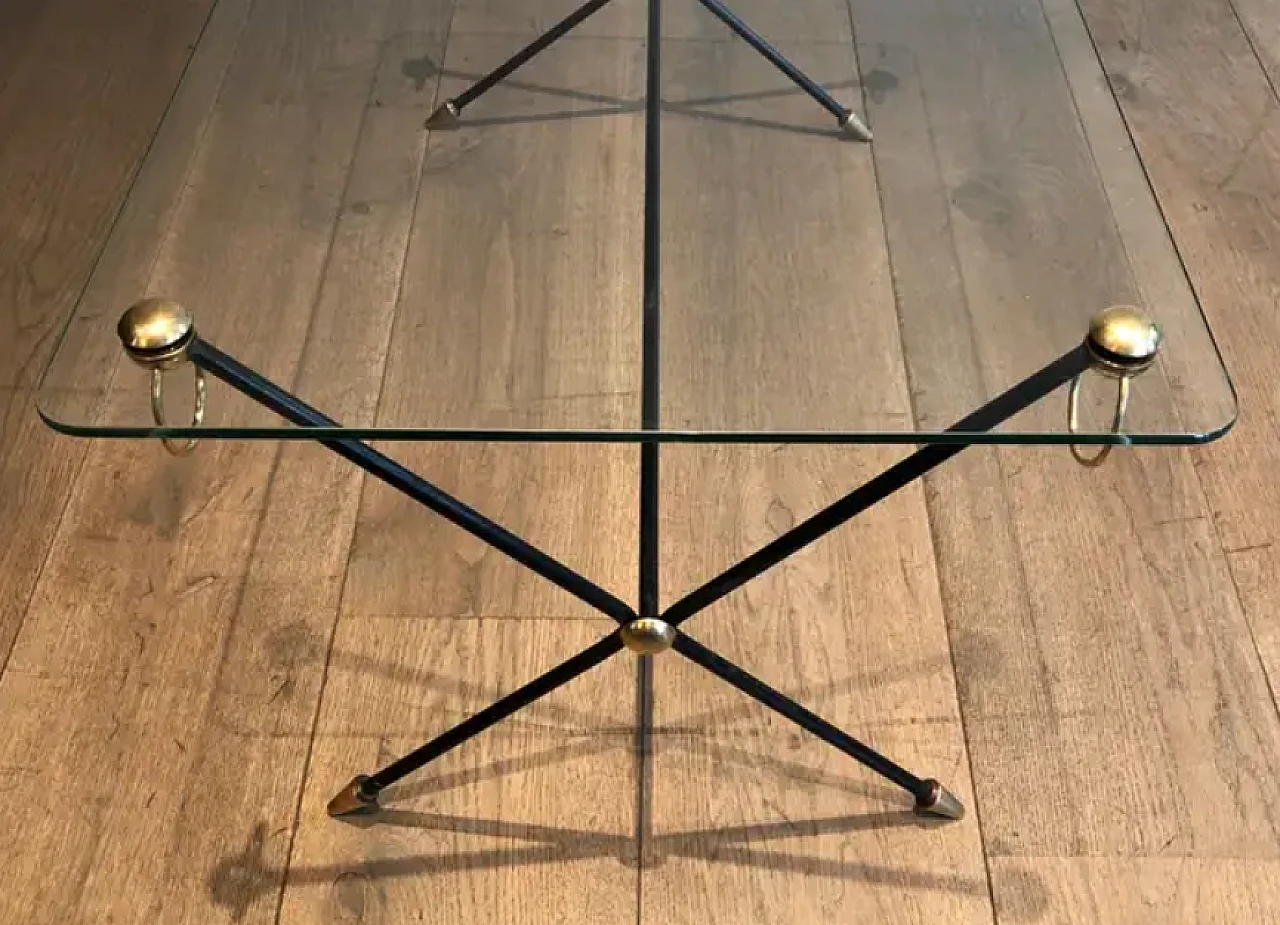 Lacquered metal, brass and glass coffee table by Jacques Adnet, 1950s 6