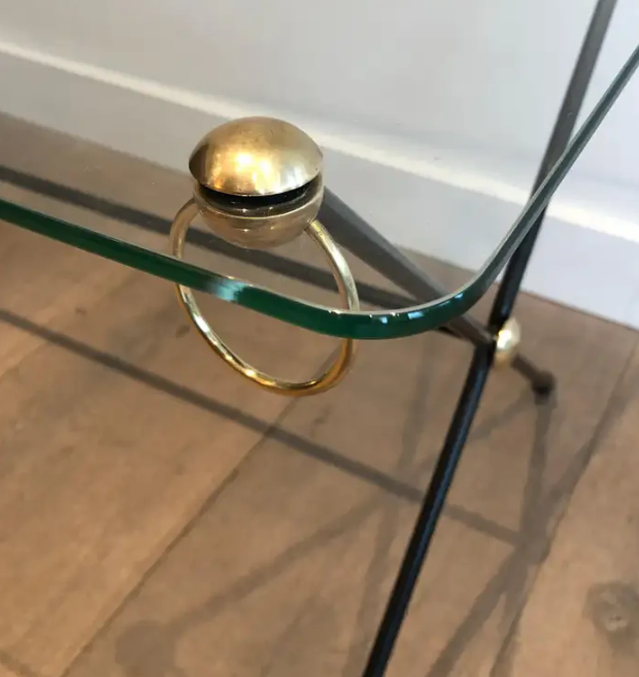 Lacquered metal, brass and glass coffee table by Jacques Adnet, 1950s 7