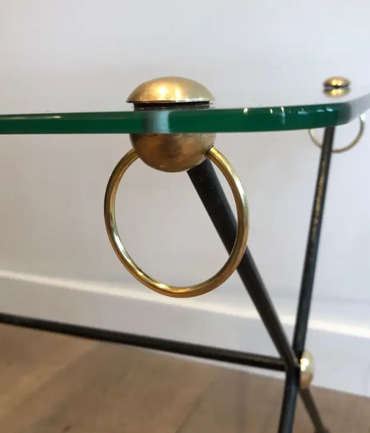 Lacquered metal, brass and glass coffee table by Jacques Adnet, 1950s 8