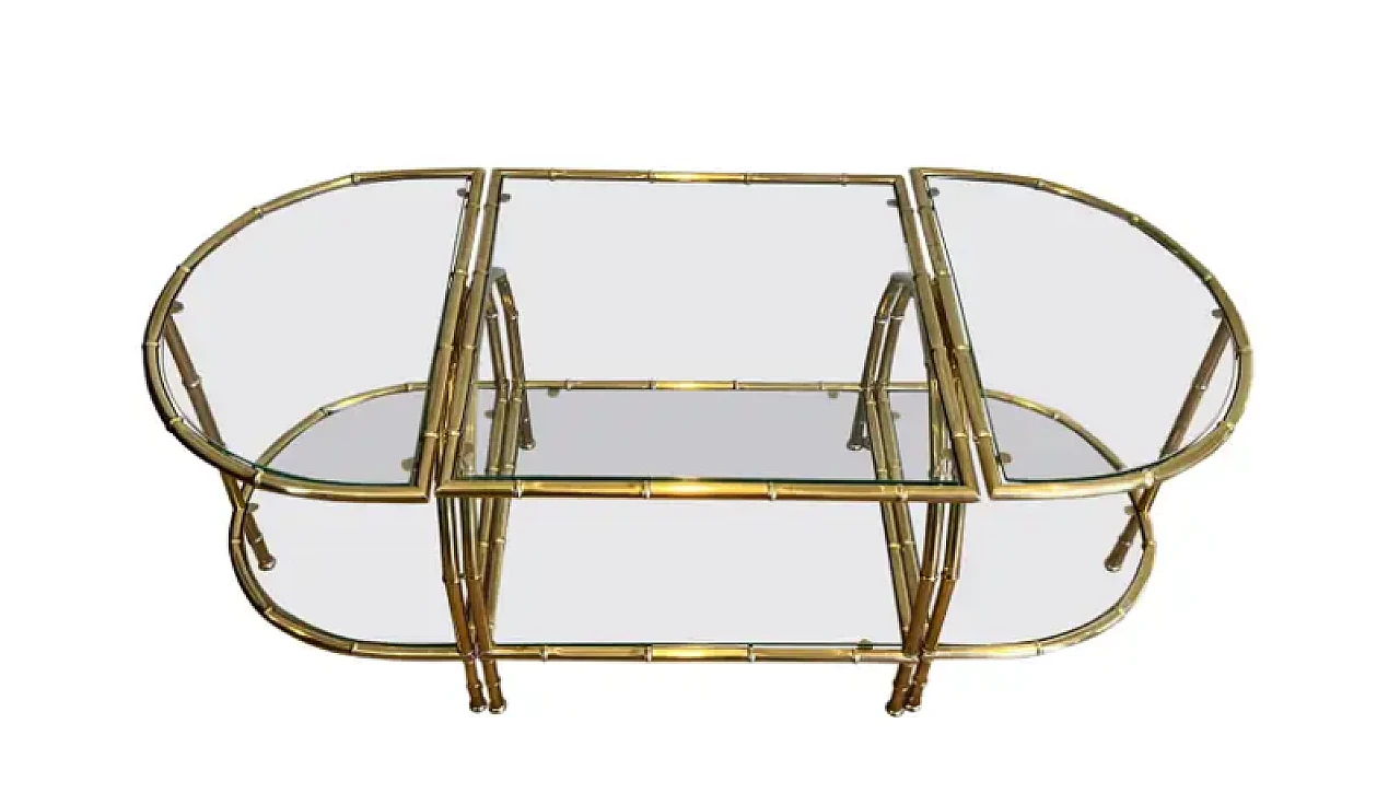 Three-part brass coffee table in imitation bamboo, 1940s 1