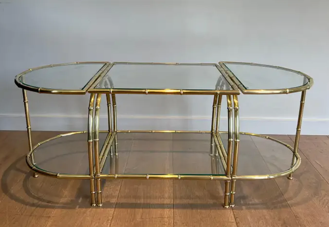 Three-part brass coffee table in imitation bamboo, 1940s 2