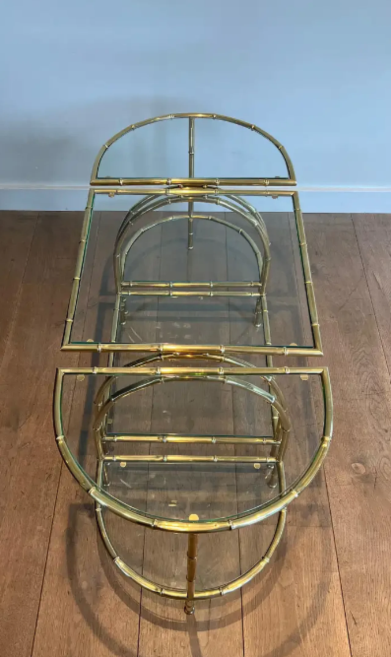 Three-part brass coffee table in imitation bamboo, 1940s 4