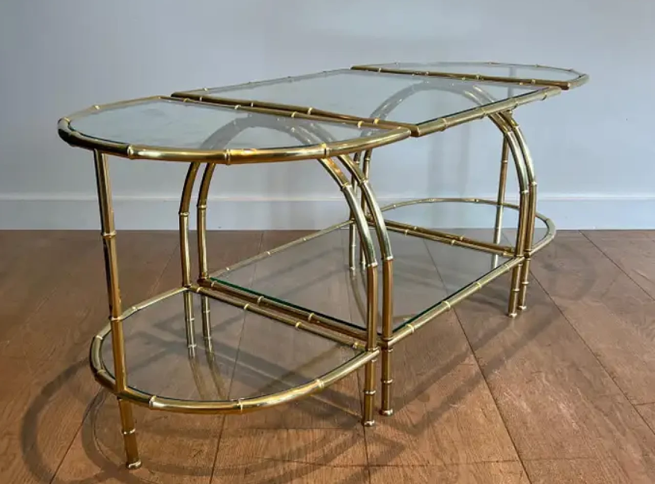 Three-part brass coffee table in imitation bamboo, 1940s 5