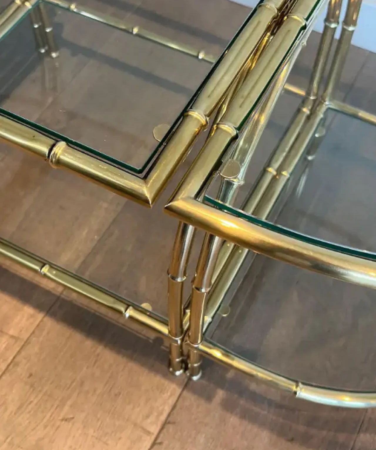 Three-part brass coffee table in imitation bamboo, 1940s 8