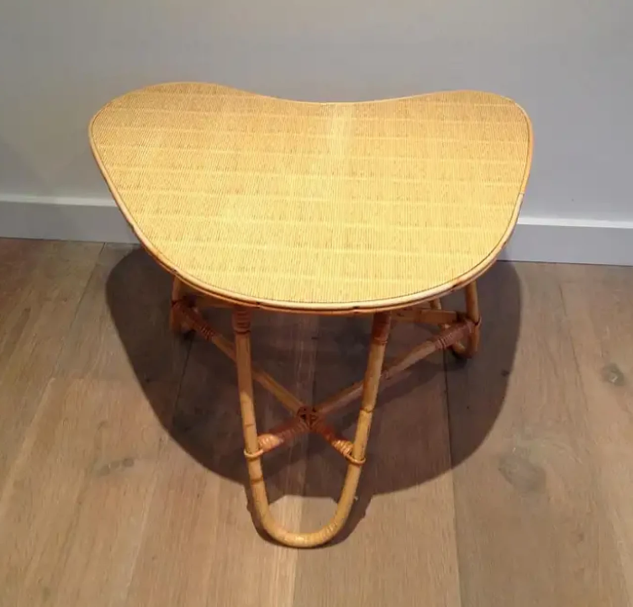 French free-form rattan coffee table, 1970s 2