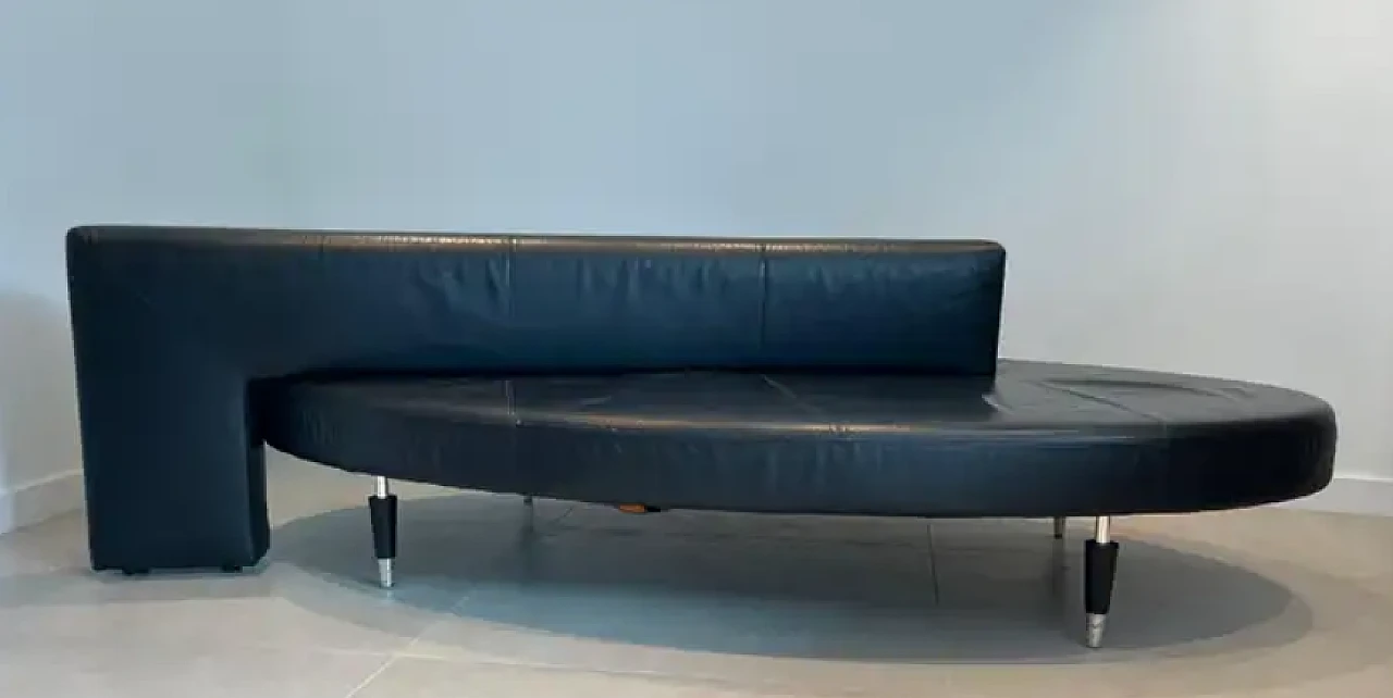 Black leather sofa with oval design, 1970s 2