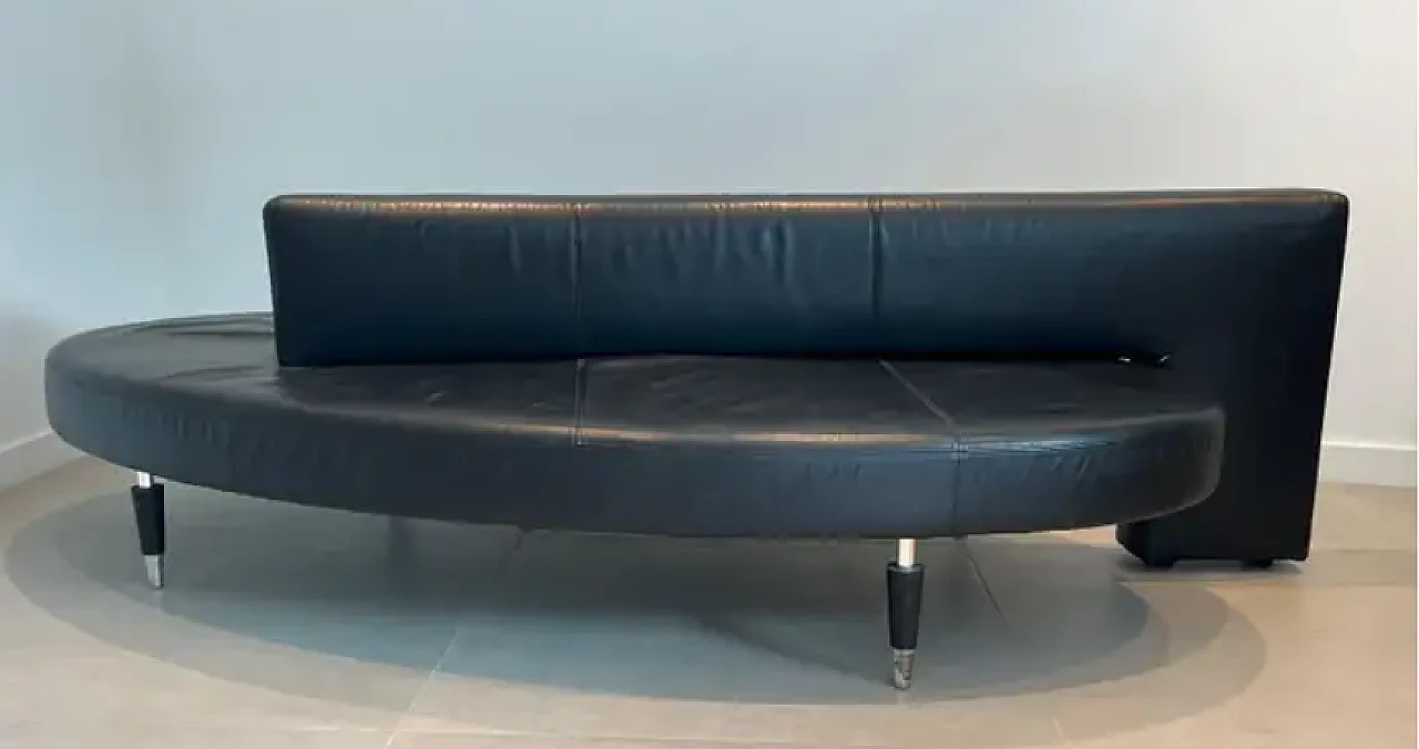 Black leather sofa with oval design, 1970s 3