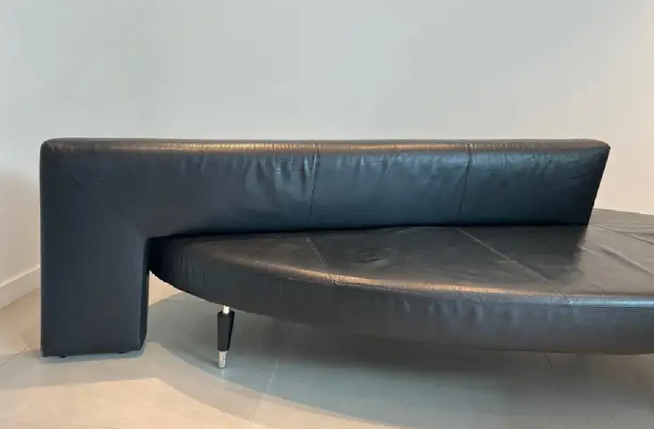 Black leather sofa with oval design, 1970s 6