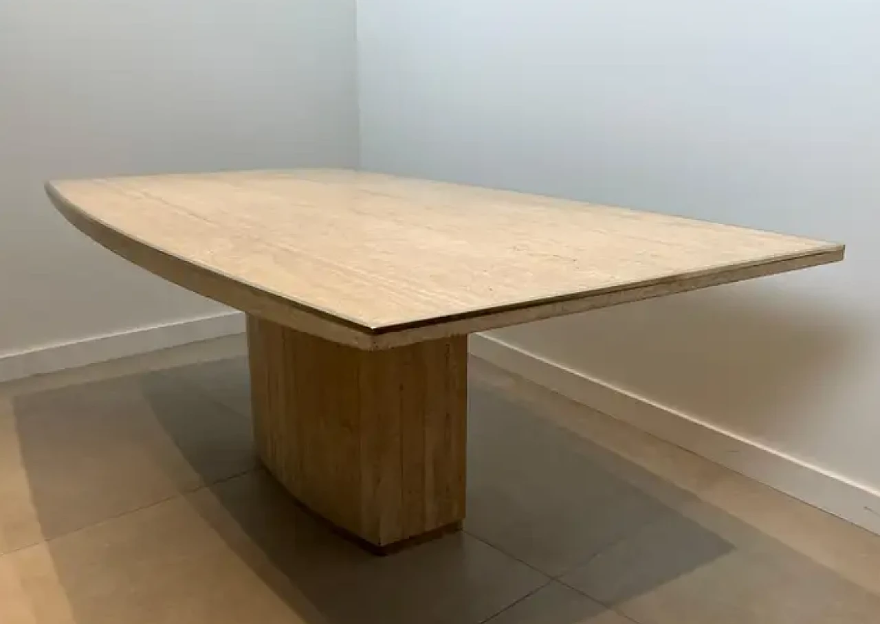 Travertine and brass dinning table by Willy Rizzo, 1970s 1