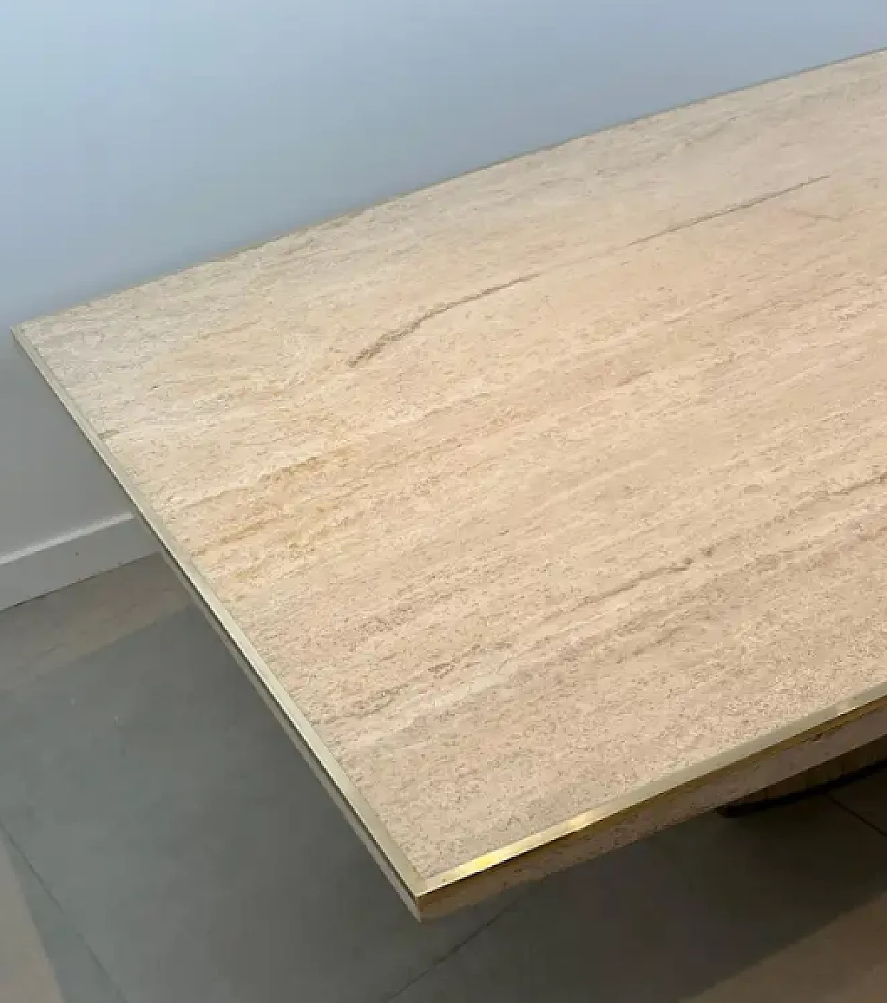 Travertine and brass dinning table by Willy Rizzo, 1970s 4