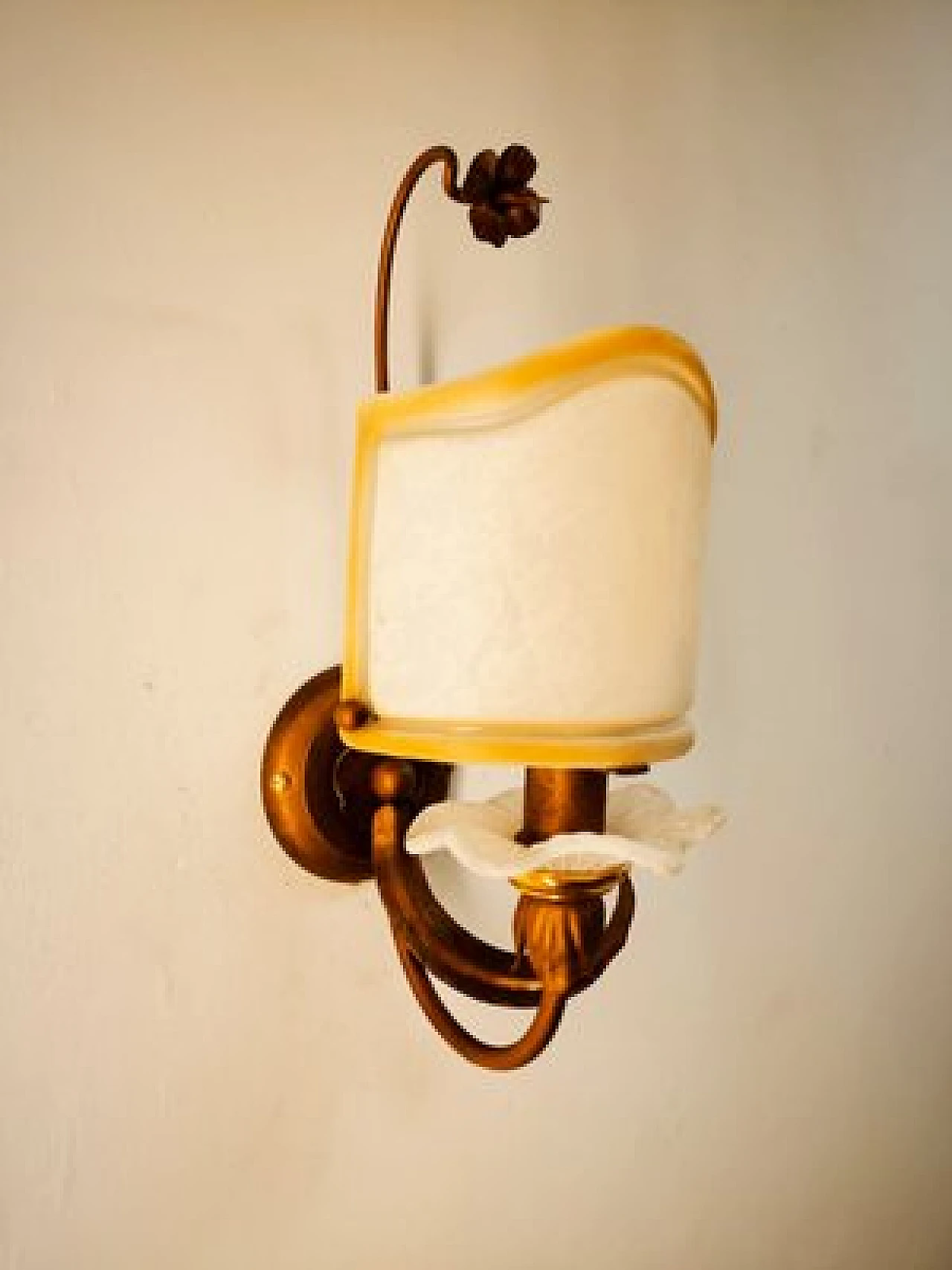 Wrought iron wall light with glass fan, 1980s 1