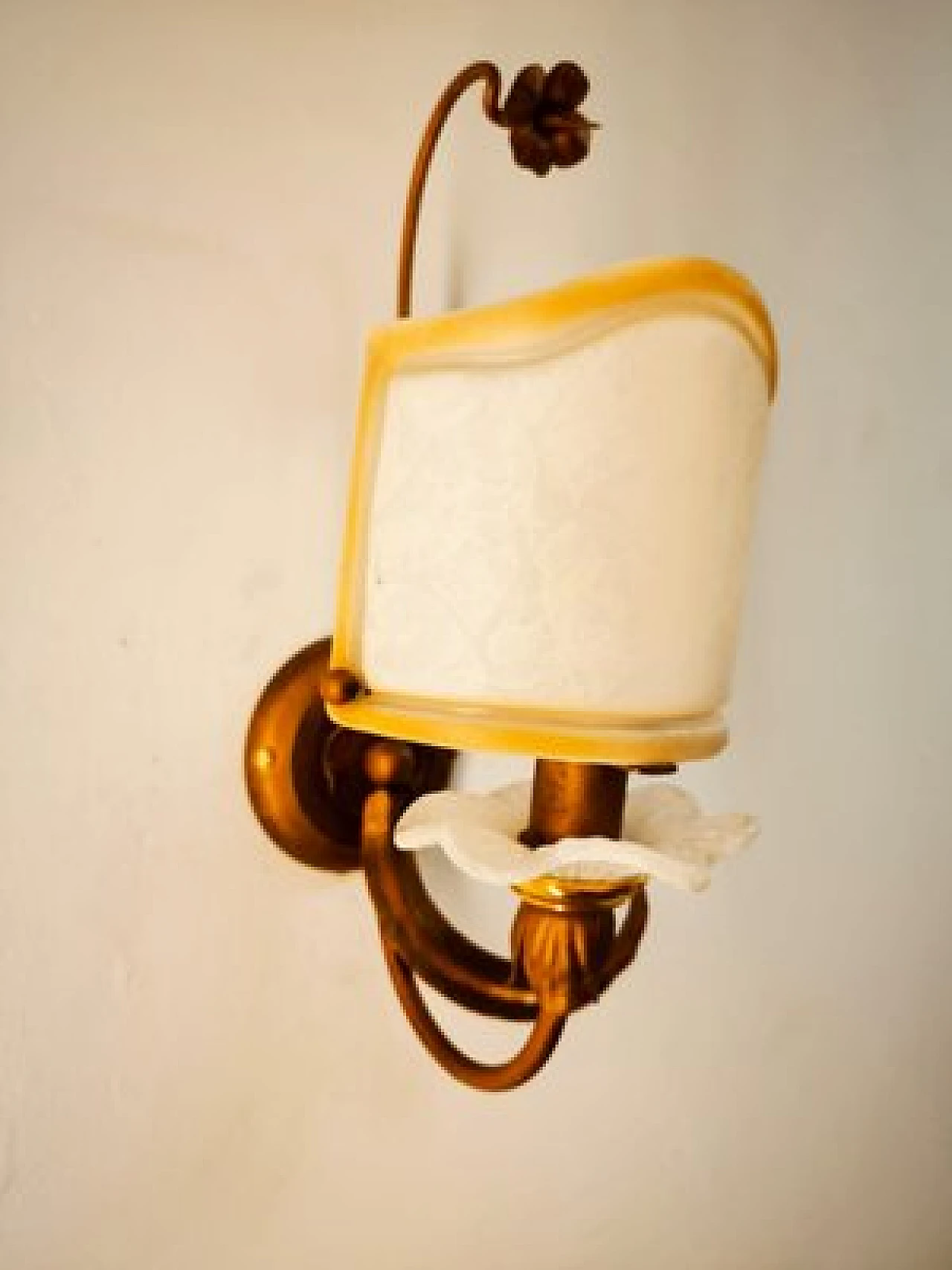 Wrought iron wall light with glass fan, 1980s 5