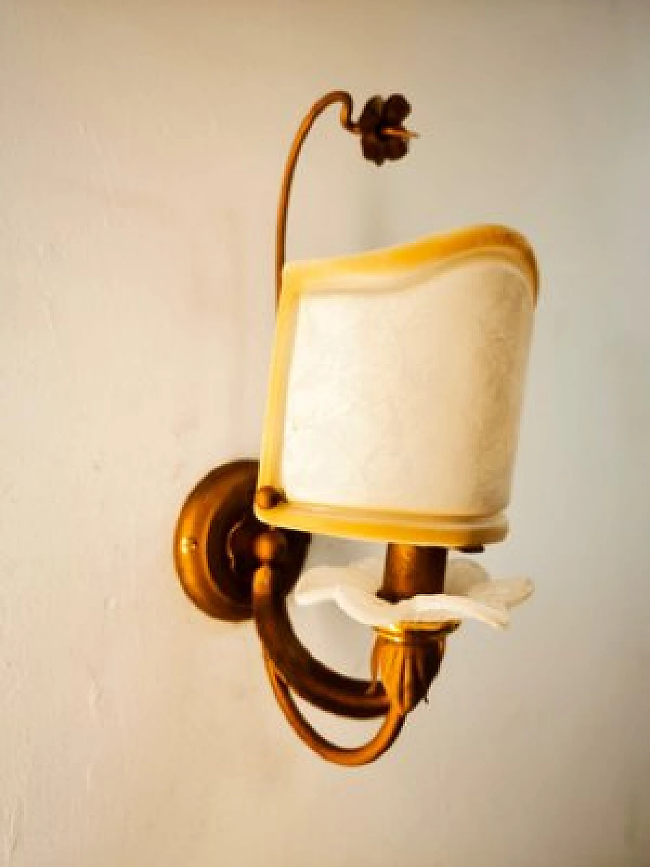 Wrought iron wall light with glass fan, 1980s 11