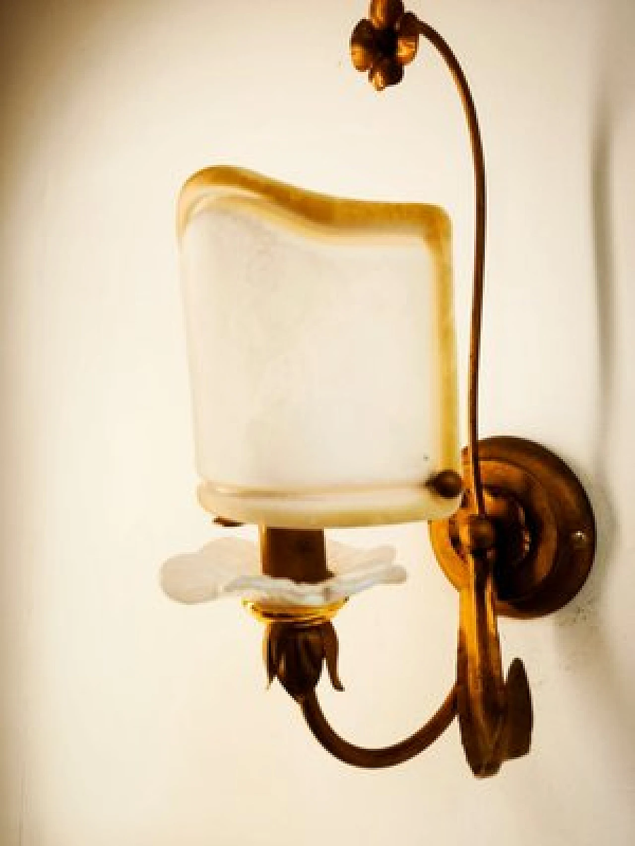 Wrought iron wall light with glass fan, 1980s 14