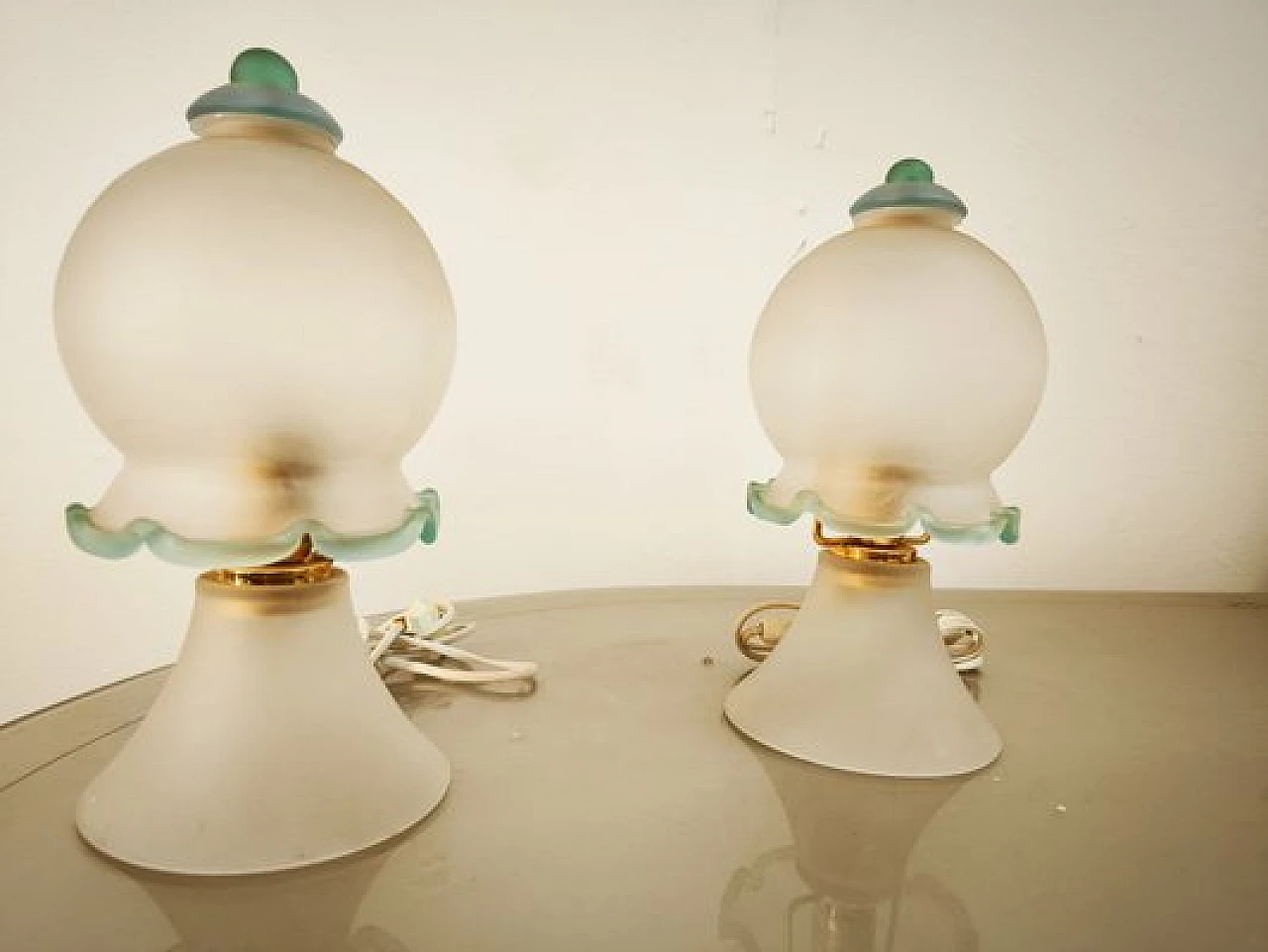 Pair of table lamps in satin Murano glass, 1980s 2