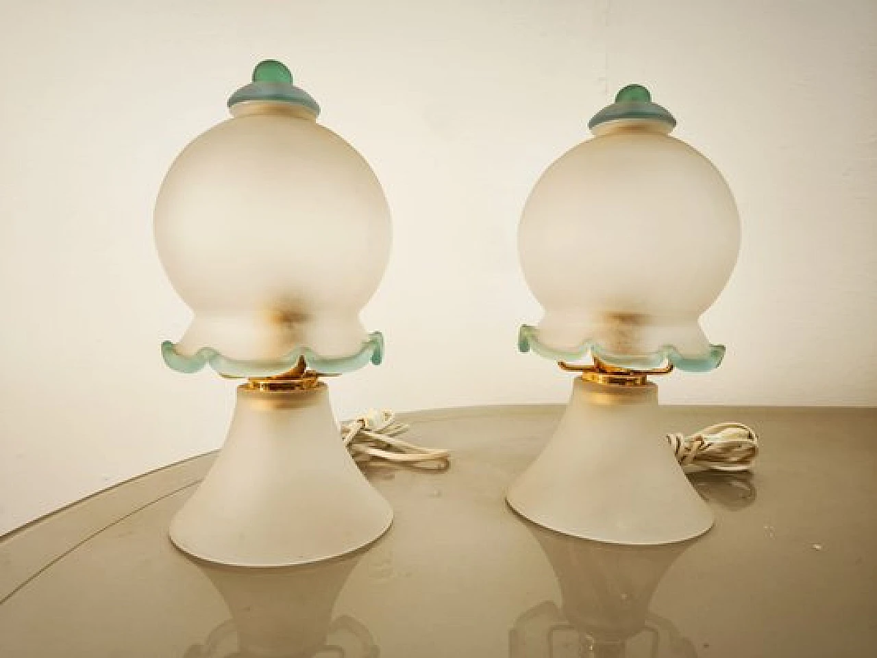 Pair of table lamps in satin Murano glass, 1980s 13