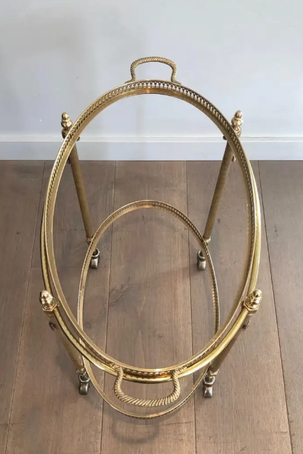 Brass oval bar cart by Maison Jansen, 1940s 3